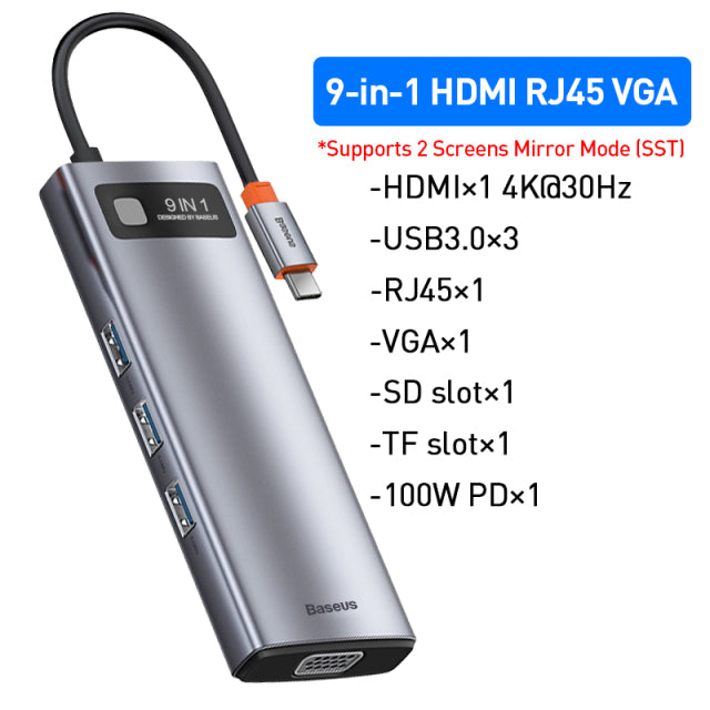Baseus USB Type C HUB USB C to HDMI-compatible RJ45 SD Reader PD 100W Charger USB 3.0 HUB For MacBook Pro Dock Station Splitter - GALAXY PORTAL