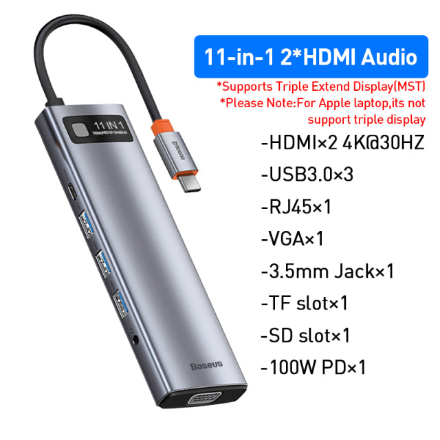 Baseus USB Type C HUB USB C to HDMI-compatible RJ45 SD Reader PD 100W Charger USB 3.0 HUB For MacBook Pro Dock Station Splitter - GALAXY PORTAL