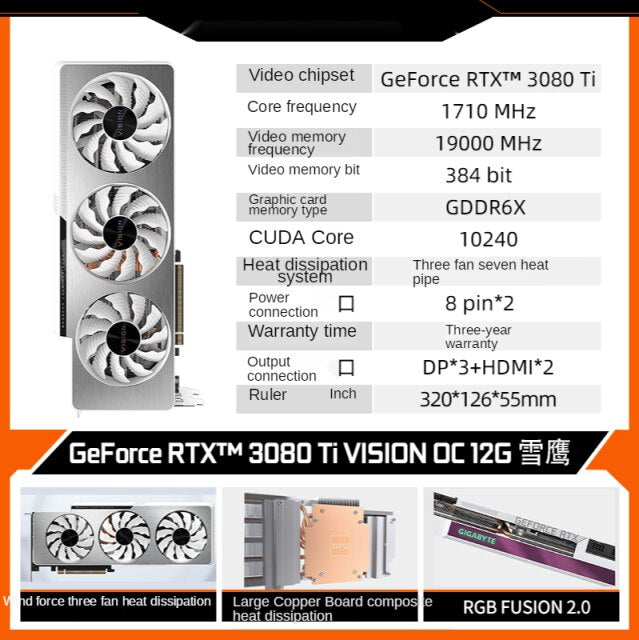 New Rtx3080ti Rtx3080 10G 12G Game Graphics Card Magic Snow Eagle White Graphics Card Single Display 3080 Mining Graphics Card - GALAXY PORTAL